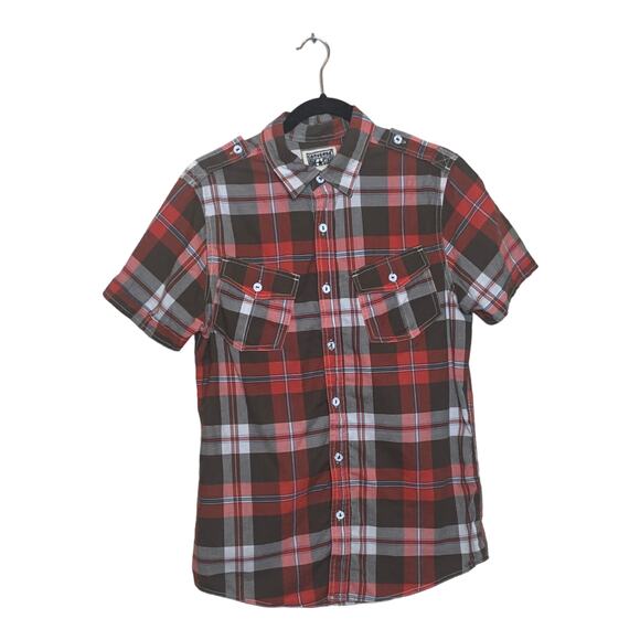 Converse men red plaid short sleeves button shirt size Small - Picture 10 of 10